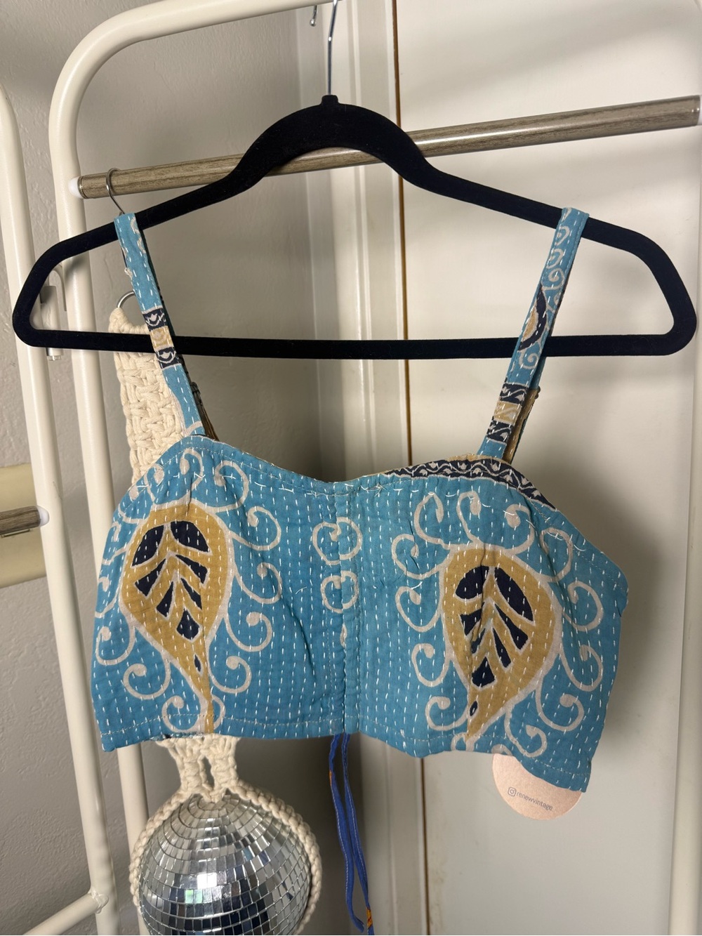 Kantha Blue Printed Crop Top